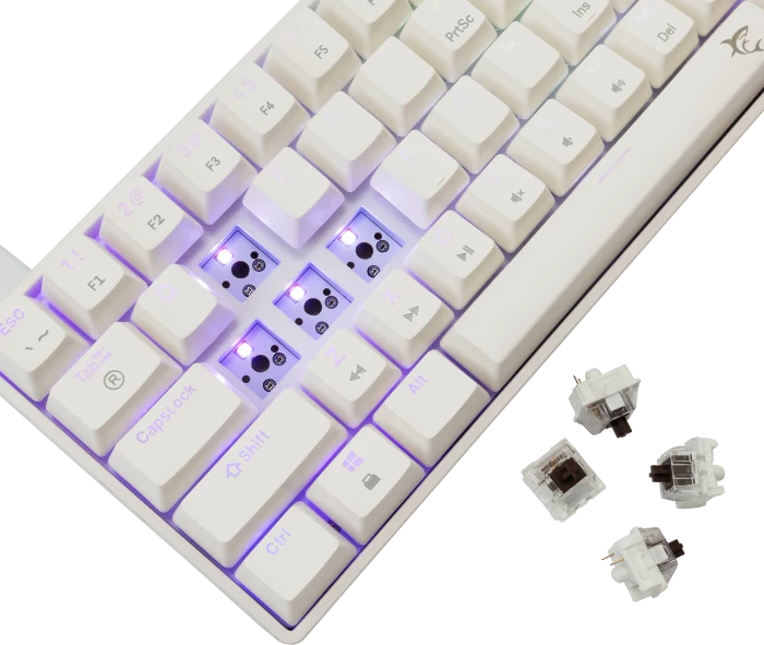White Shark SHINOBI 2, weiß, LEDs RGB, hot-swap, RED Switches, USB, US