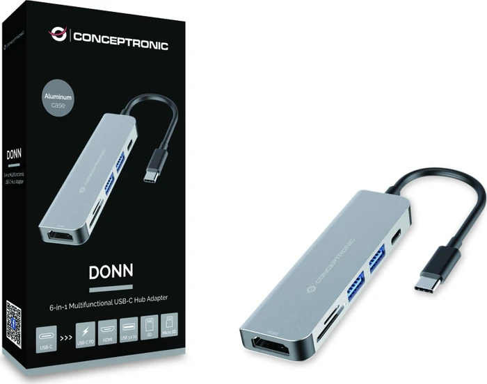 Conceptronic 6-in-1 Dockingstation, USB-C 3.0 [Stecker]