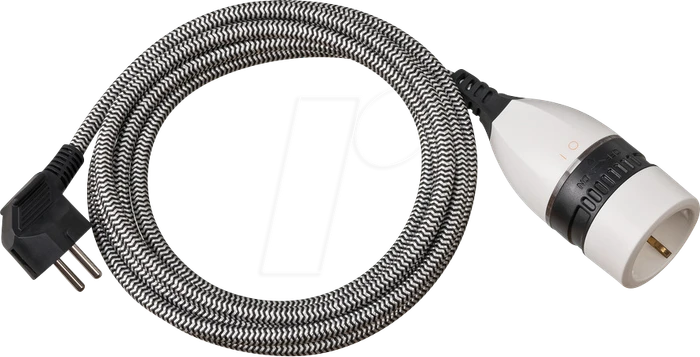 Brennenstuhl Netzkabel Schuko Textil-Verlängerungskabel mit beleuchtetem Ein/Aus-Drehschalter weiß, 5m