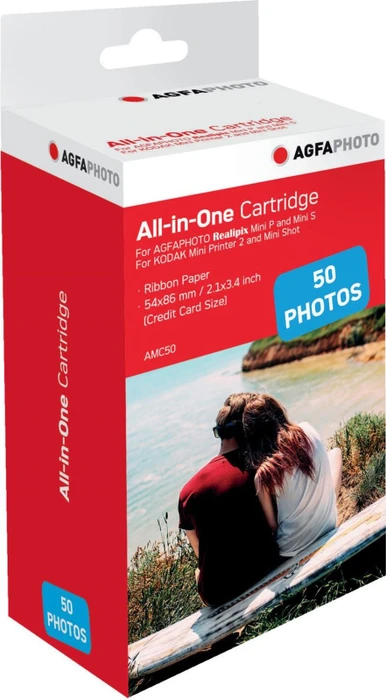 AgfaPhoto All-in-One Cartridge ZINK Sticker Fotopapier glänzend weiß, 54x86mm, 50 Blatt (AMC50)
