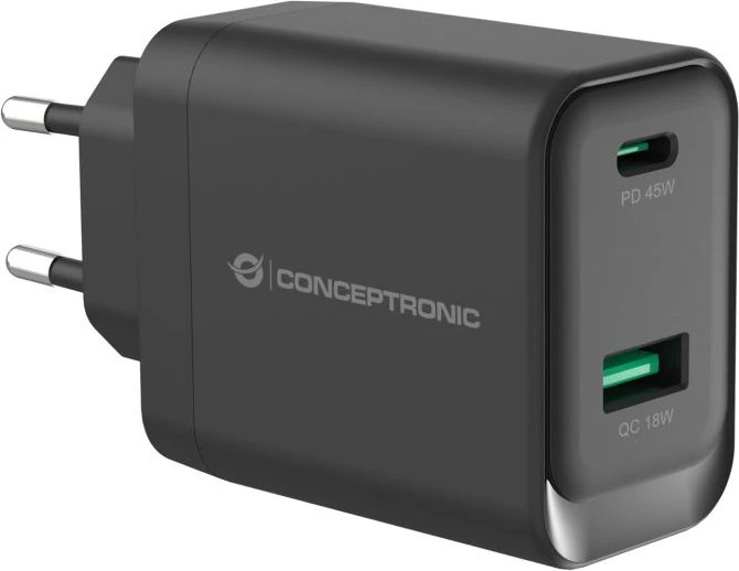 Conceptronic 2-Port 45W GaN USB-PD-Ladegerät schwarz