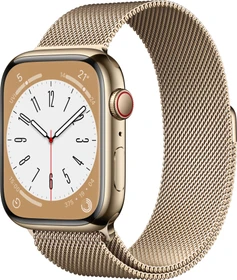 Apple Watch Series 8 (GPS + Cellular) 45mm Edelstahl gold mit Milanaise-Armband gold