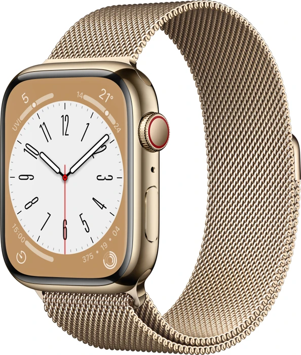 Apple Watch Series 8 (GPS + Cellular) 45mm Edelstahl gold mit Milanaise-Armband gold