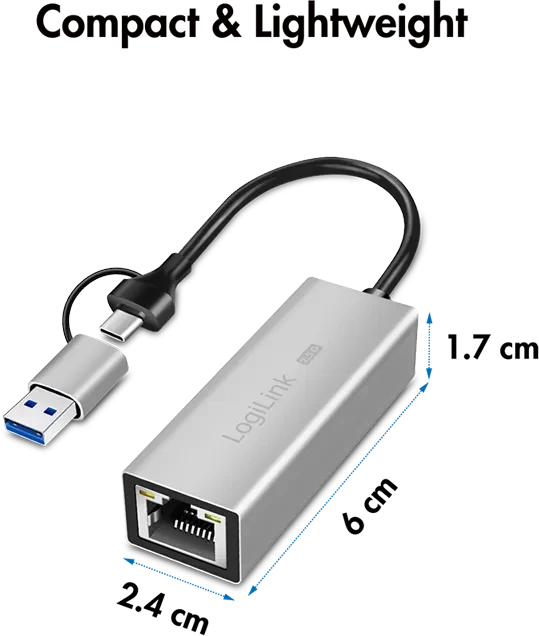 LogiLink LAN-Adapter 2.5G, RJ-45, USB-C 3.0 / USB-A 3.0 [Stecker]