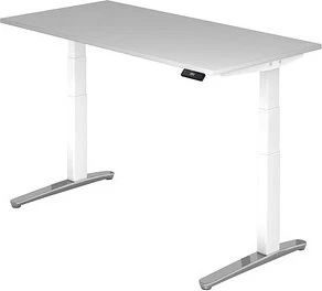Hammerbacher Ergonomic Aktiv XBHM16 elektrisch höhenverstellbarer Sitz-Steh-Schreibtisch 160x80cm grau/weiß
