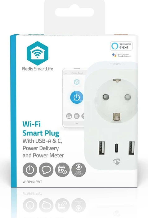 Nedis SmartLife Smart Stecker, 3680W, 1x USB-C/2x USB-A, Typ F, Smart-Steckdose