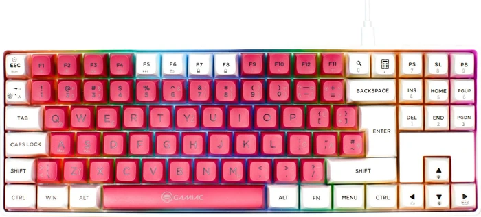 Gamiac TKL90G Gaming Keyboard, weiß/rot, LEDs RGB, Kailh BLUE, USB, DE