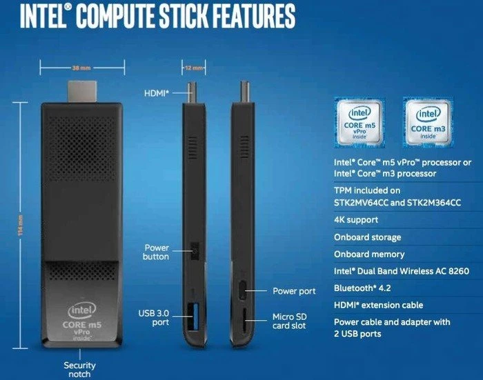 Intel Compute Stick STK2mv64CC, Core m5-6Y57, 4GB RAM, 64GB Flash