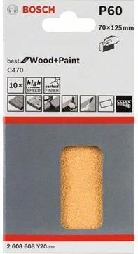 Bosch Professional C470 Best for Wood and Paint Schleifblatt K60, 70x125mm, 10 Stück