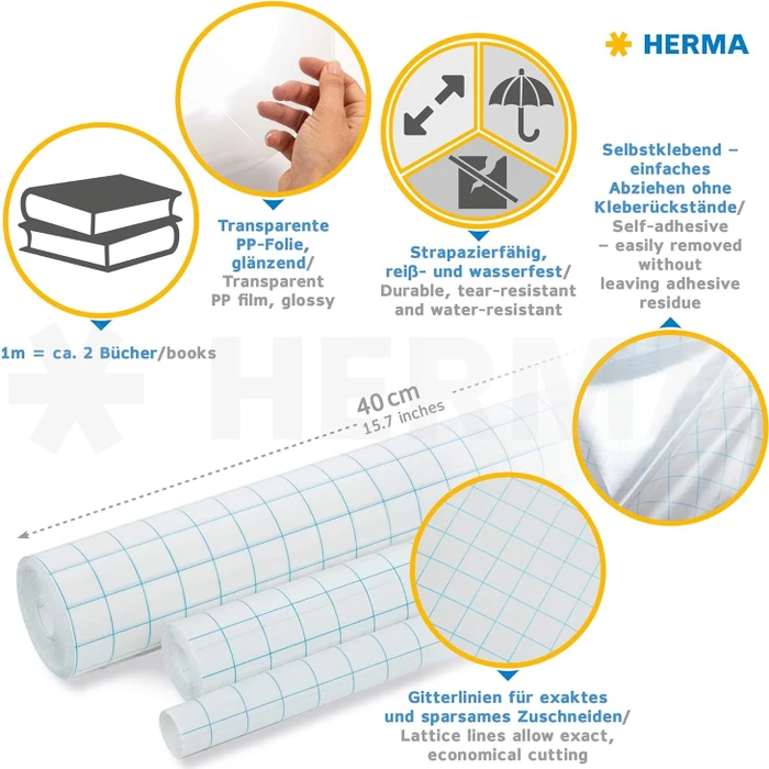 Herma Bucheinbandfolie, transparent/blau, selbstklebend, 10m x 40cm