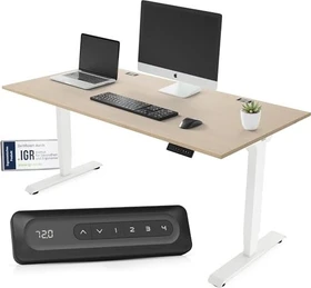 Yaasa Desk Essential elektrisch höhenverstellbarer Sitz-Steh-Schreibtisch 180x80cm Eiche/weiß