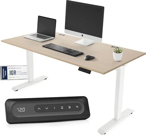 Yaasa Desk Essential elektrisch höhenverstellbarer Sitz-Steh-Schreibtisch 180x80cm Eiche/weiß