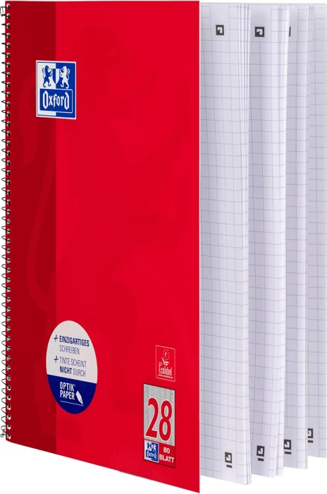 Oxford Schule Collegeblock, A4+, Lineatur 28, Softcover, rot, 80 Blatt