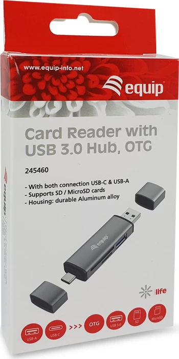 Equip Dual-Slot-Cardreader with 1 Port USB 3.0 Hub, USB 3.0 [Stecker, Multi]