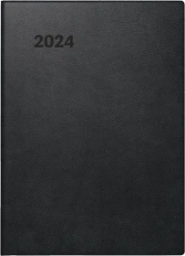 Brunnen Modell 736 Taschenkalender Tageskalender 2024, 100x140mm, Kunststoff-Cover, schwarz, 184 Blatt