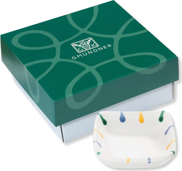 Gmundner Keramik Buntgeflammt Schälchen quadratisch im Geschenkkarton 9x9cm