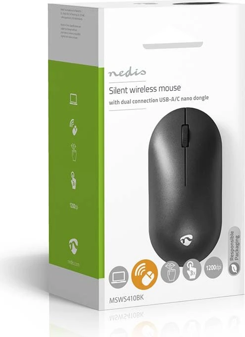 Nedis Silent Wireless Mouse, schwarz, USB