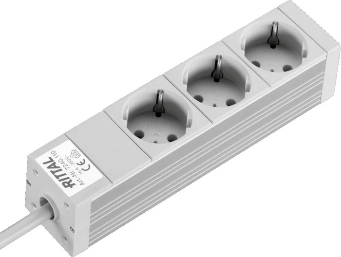 Rittal Steckdosenleiste, 3-fach, inkl. Anschlusskabel, ohne Stecker, 2m, grau