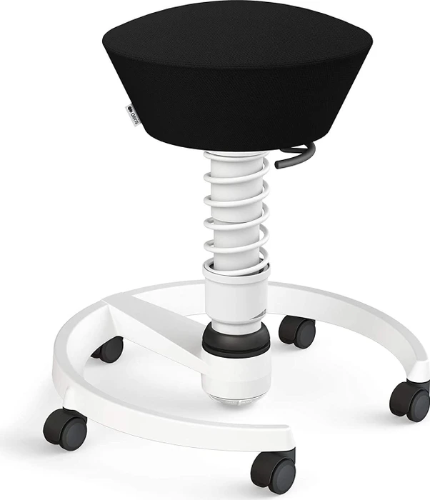 Aeris Swopper New Edition Bürohocker mit Rollen, Feder Standard, Gestell Alu weiß, Bezug Wollmischung Select schwarz