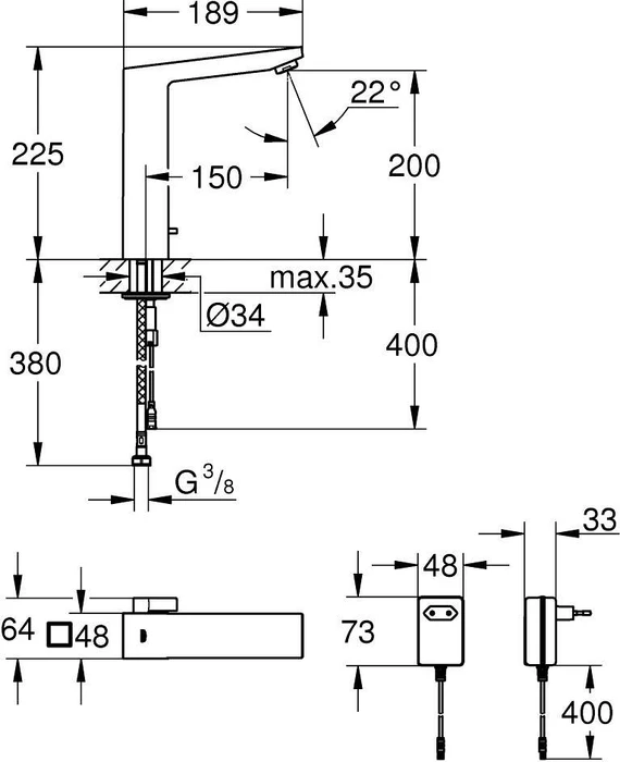 Grohe Eurocube E Infrarot-Elektronik für Waschtisch 1/2" chrom