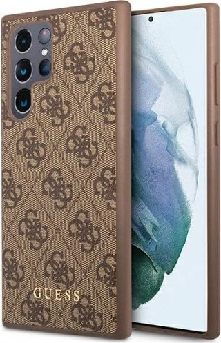 Guess Hard Cover 4G Metal Gold Logo für Samsung Galaxy S23 Ultra braun