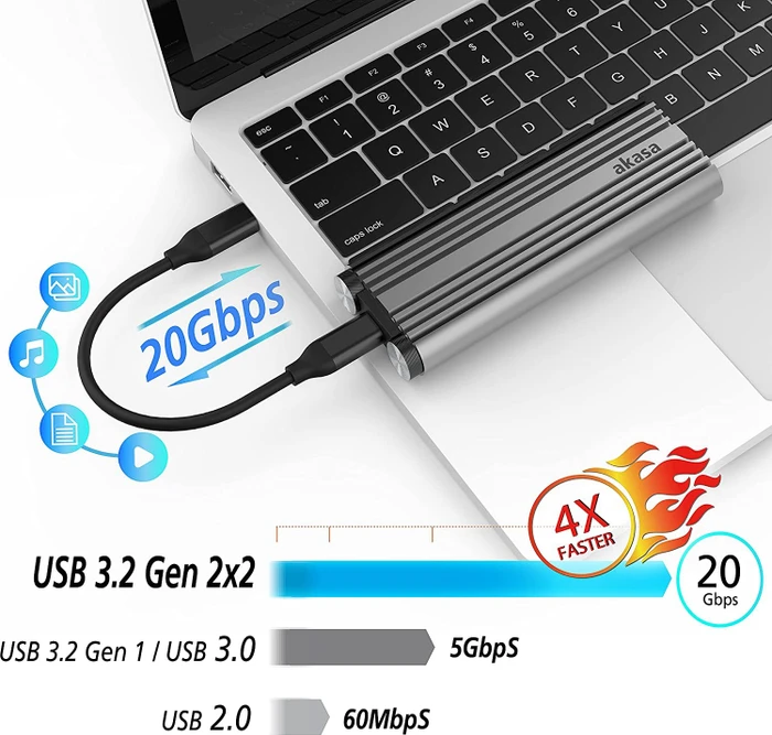Akasa M.2 PCIe NVMe SSD to USB 3.2 Gen 2x2 Aluminium Enclosure, USB-C 3.2