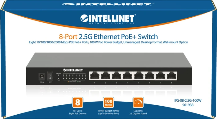 Intellinet Desktop 2.5G Switch, 8x RJ-45, 100W PoE+