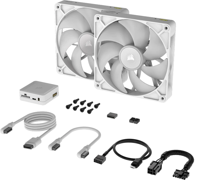 Corsair iCUE LINK RX140 RGB Starter Kit, weiß, LED-Steuerung, 140mm, 2er-Pack