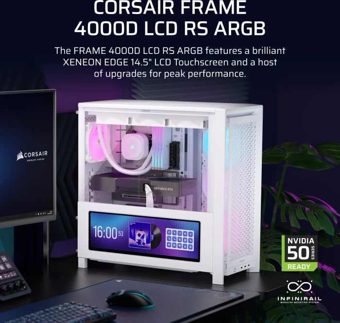 Corsair Frame 4000D LCD RS ARGB, weiß, Glasfenster
