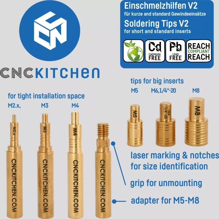CNC Kitchen Einschmelzhilfen V2 für Gewindeinsatz, kompatibel zu T18/M900 Lötkolben