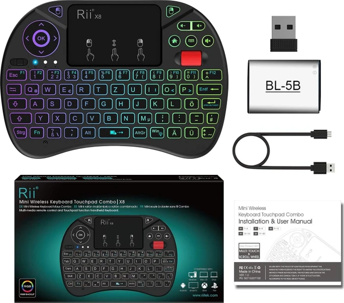 Riitek Rii X8 Mini Keyboard, schwarz, USB, DE