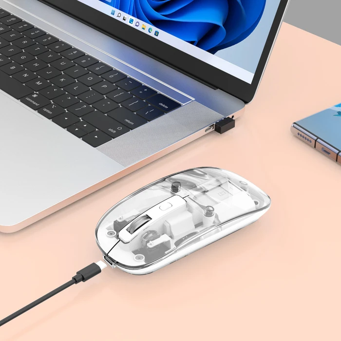 Manhattan Transparent Rechargeable Wireless Mouse, transparent/weiß, USB