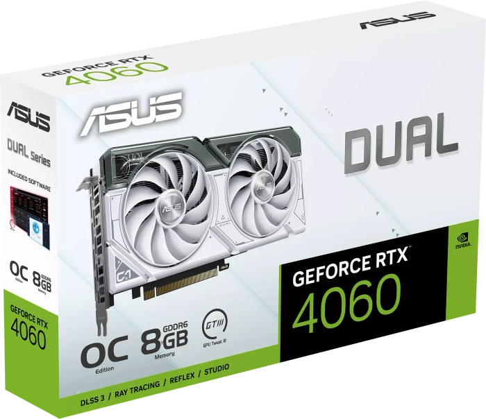 ASUS Dual GeForce RTX 4060 White OC, DUAL-RTX4060-O8G, 8GB GDDR6, HDMI, 3x DP
