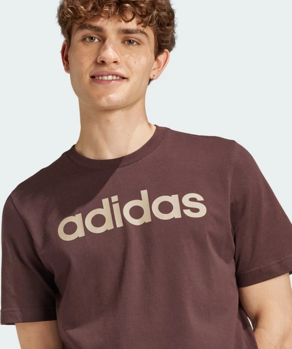 adidas Essentials Single Jersey Linear Embroidered Logo T-Shirt kurzarm shadow brown (Herren)