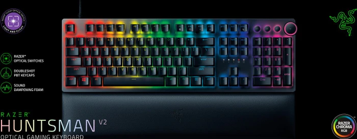 Razer Huntsman V2, schwarz, LEDs RGB, Razer Clicky Optical PURPLE, USB, FR