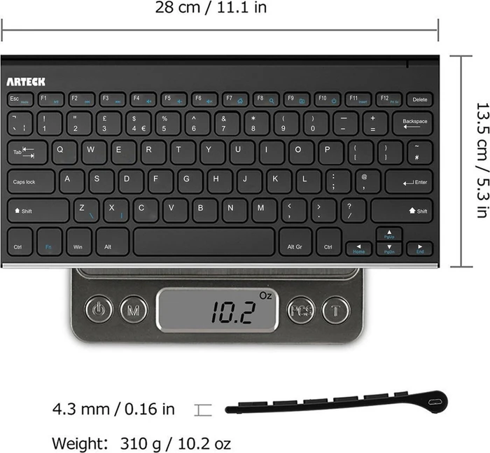 Arteck 2.4G Wireless Keyboard Stainless Steel Ultra Slim, EN