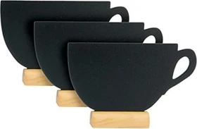 Securit Silhouette Wood Becher, Kreidetafel mit Holzfuß, schwarz, 13.5x9cm, 3er-Pack