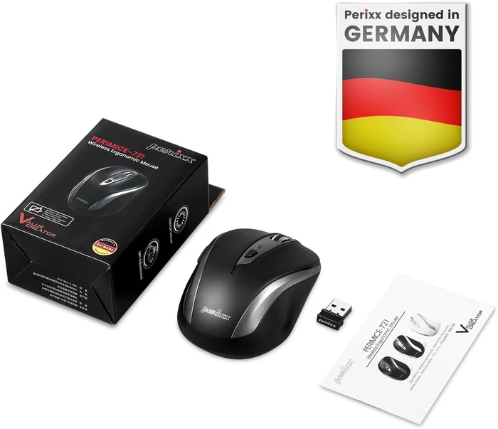 Perixx PERIMICE-721 IB Wireless Ergonomic Mouse schwarz/silber, USB