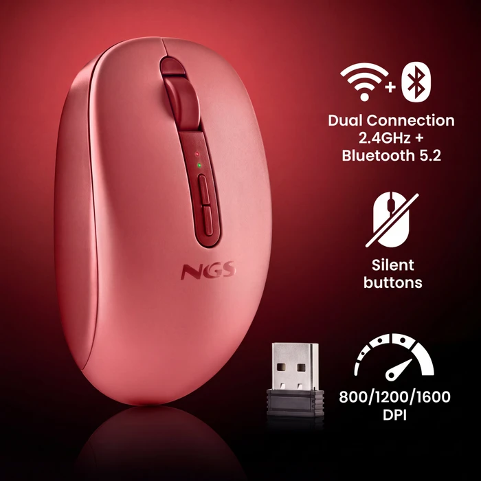 NGS Fog Dual Red Wireless Mouse, rot, USB/Bluetooth