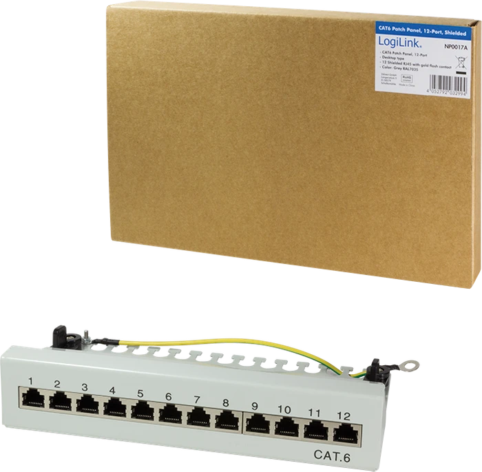LogiLink Desktop Patchpanel Cat6, für Tisch/Wand, 12-Port, grau