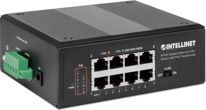 Intellinet Railmount Gigabit Switch, 8x RJ-45, 120W PoE+