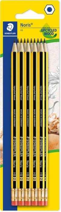 Staedtler Noris 122 Bleistift HB graphit, schwarz/gelb, Radierer, 10er-Pack