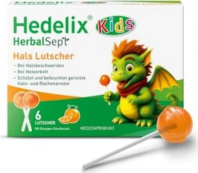 Dr. Theiss Hedelix HerbalSept Hals Lutscher Kids Orange, 6 Stück