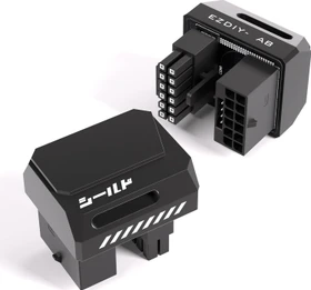 EZDIY-FAB 12V-2x6 Winkeladapter 180°, Variante STD, Sense-Pins an der Oberseite, schwarz (DE2-Shirudu 12+4P STD GPU Adapter-180)