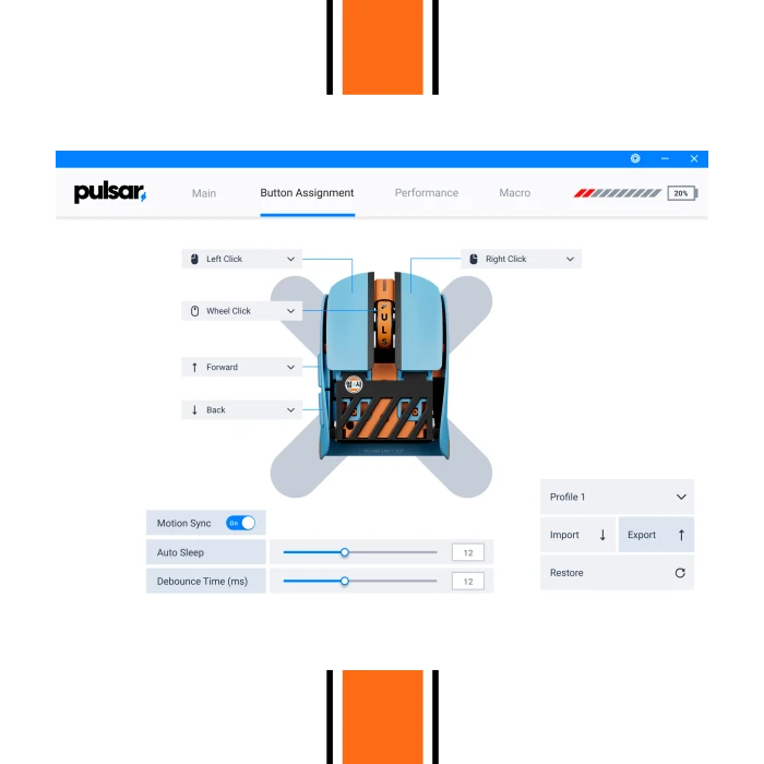 Pulsar Gaming Gears LAB X2F 8K Wireless Fingertip Gaming Maus, 5th Anniversary Edition blau/orange, USB