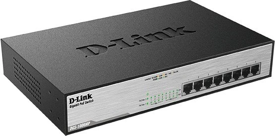 D-Link DGS-1000 Desktop Gigabit Switch, 8x RJ-45, 140W PoE+
