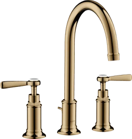 Hansgrohe Axor Montreux 3-Loch Waschtischarmatur 180 mit Hebelgriffen und Zugstangen-Ablaufgarnitur polished bronze