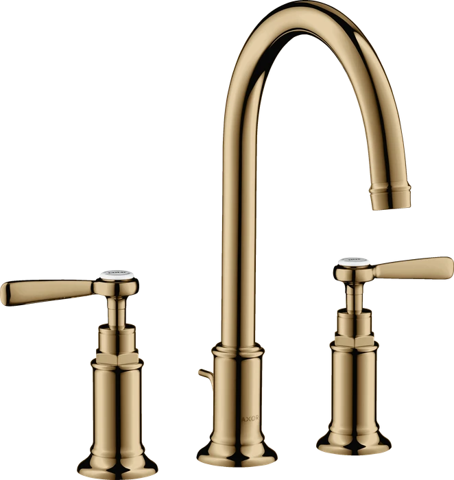 Hansgrohe Axor Montreux 3-Loch Waschtischarmatur 180 mit Hebelgriffen und Zugstangen-Ablaufgarnitur polished bronze