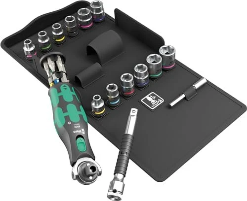 Wera 8009 Zyklop Pocket Set 4 Bitset/Steckschlüsselsatz zöllig inkl. Tasche, 27-tlg.