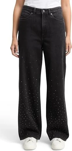 Tom Tailor Linou Wide Strasssteine Jeans black stone wash denim (Damen)